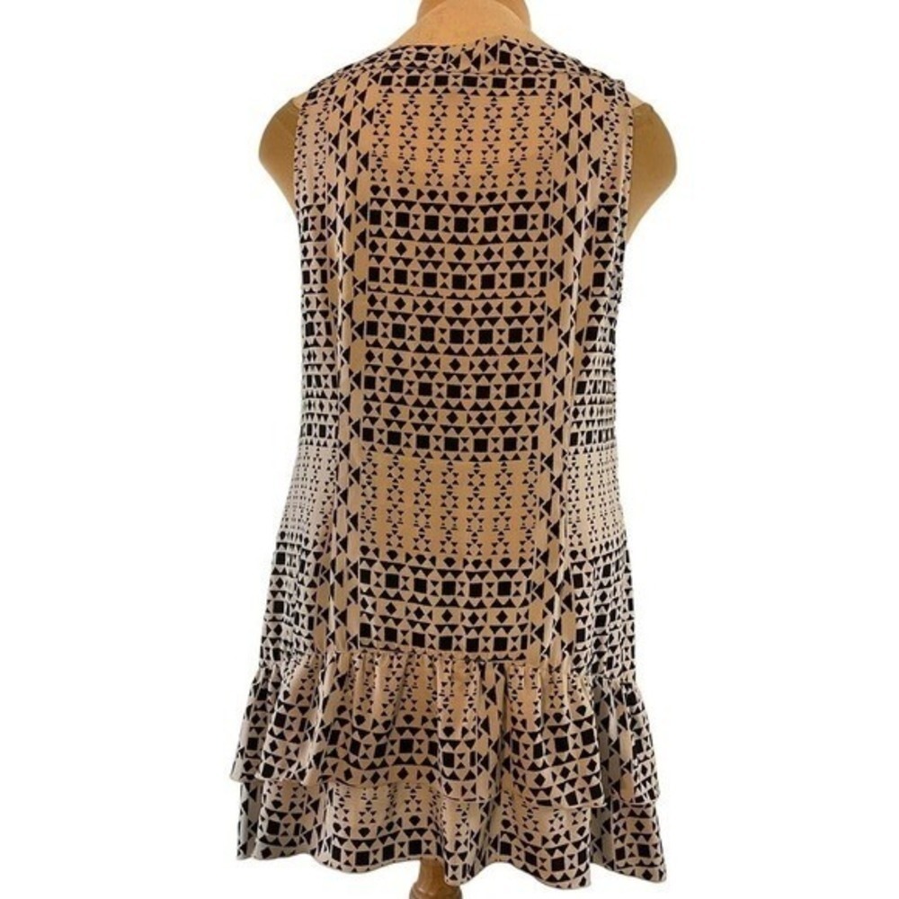 Style & Co Womens Geometric Print Ruffle Hem Shift Dress Tan Black Size 12 - Picture 3 of 11